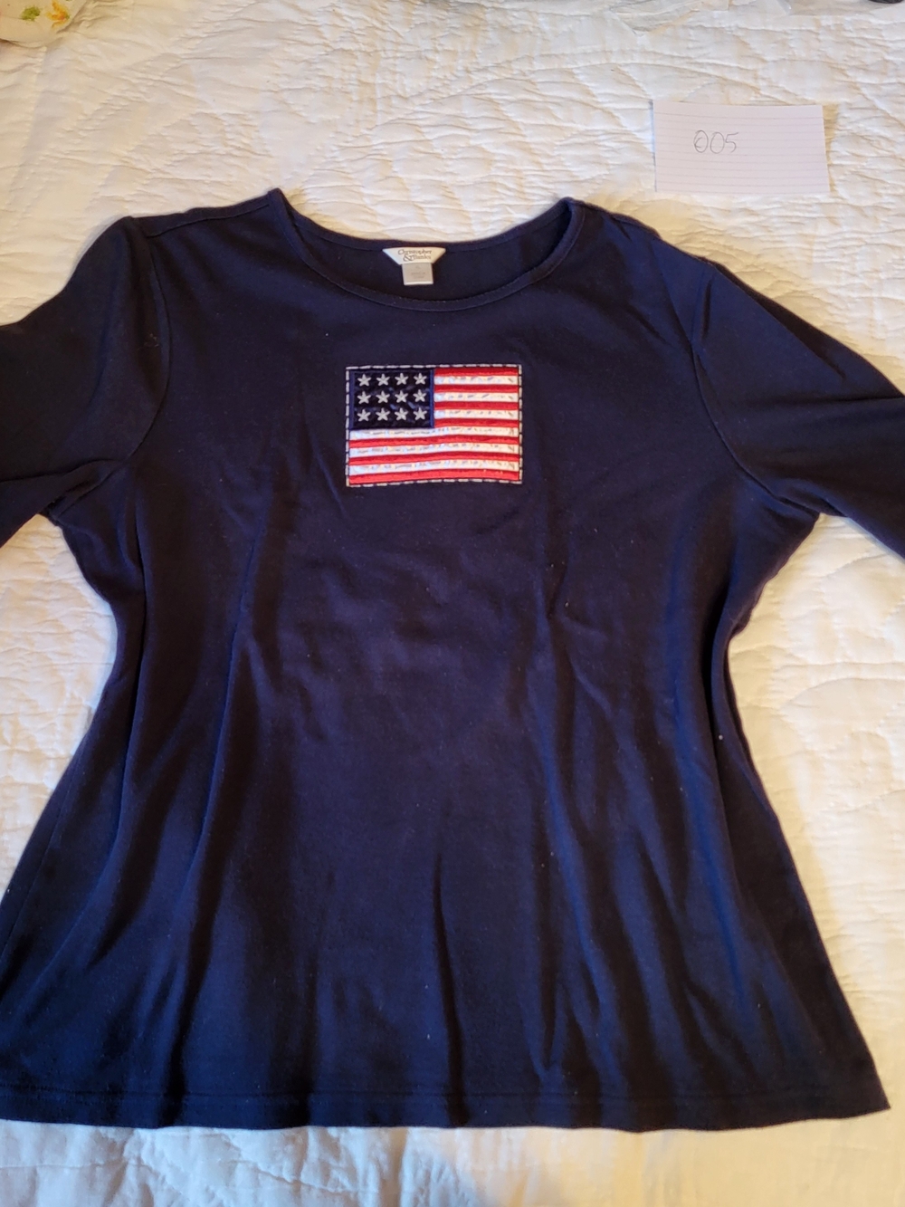 Christopher & Banks Navy Long-Sleeve Tee with Flag Patch